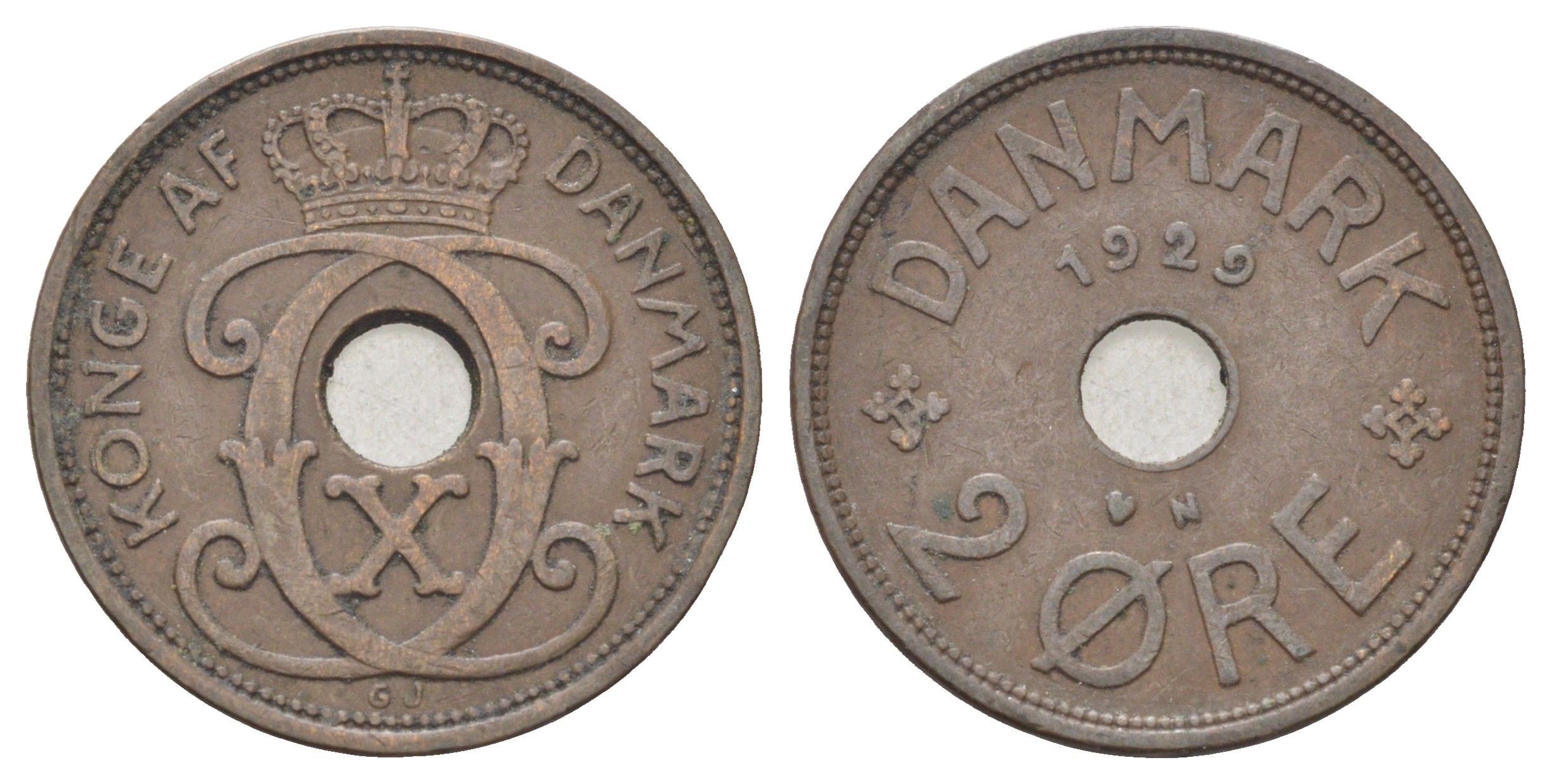 Дания 2 эре 1929 N, Кристиан X (1912-1947) KM 827 бронза 4701-744