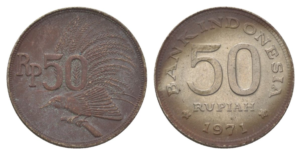 Индонезия 50 рупий 1971 райская птица KM 35 медно-никель 4628-912