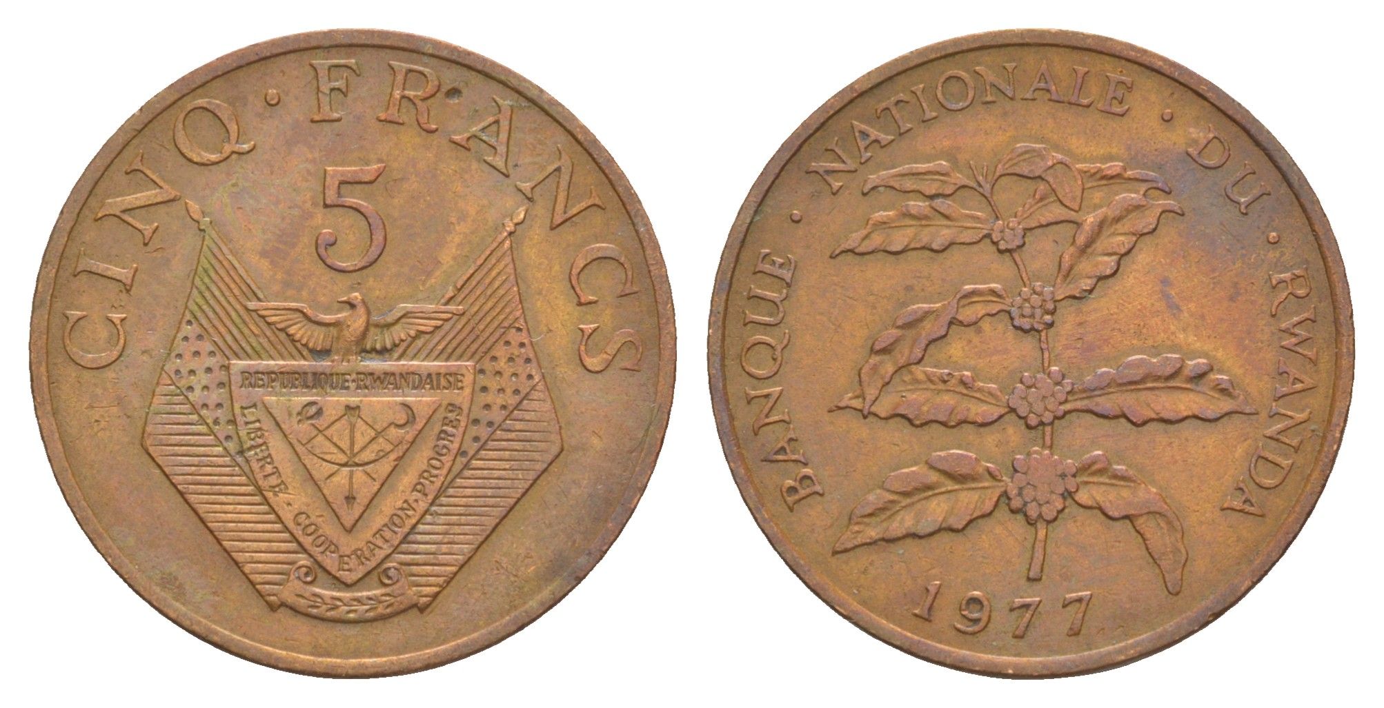 Руанда 5 франков 1977 KM 13 бронза 4650-322