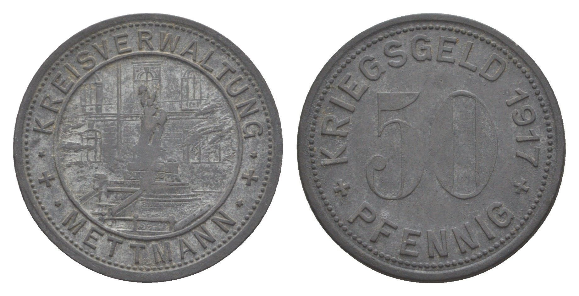 Меттман 50 пфеннигов 1917 Funck 333.3, Men05 16674.4, Men18 20931.4 цинк 4642-455