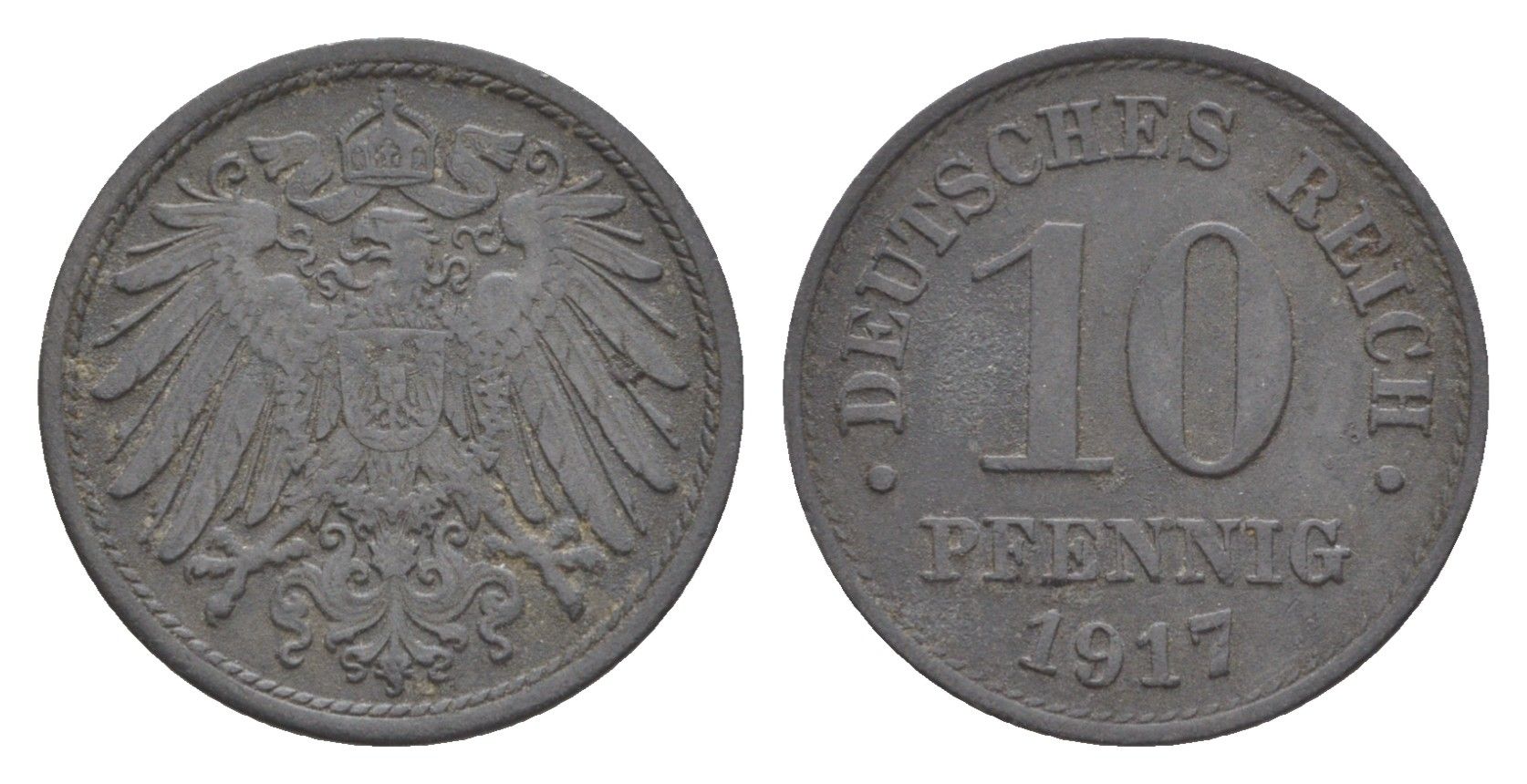 Германия 10 пфеннигов 1917 Вильгельм II (1888-1918) KM 26, J. 299 цинк 4640-339
