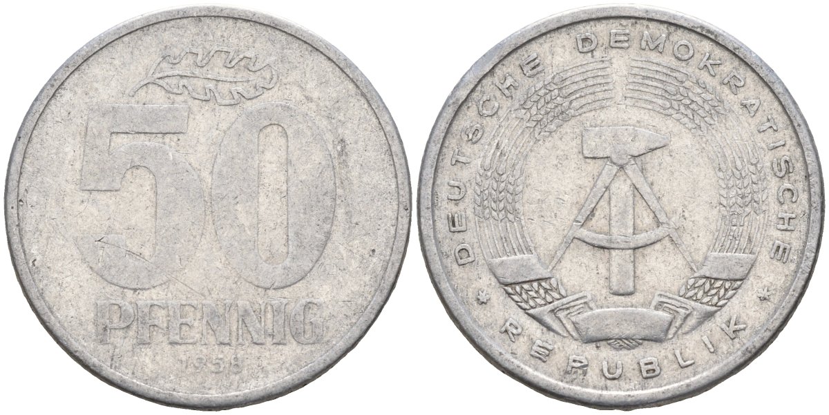 ГДР 50 пфеннигов 1958 A KM 12.1 алюминий 4143-746