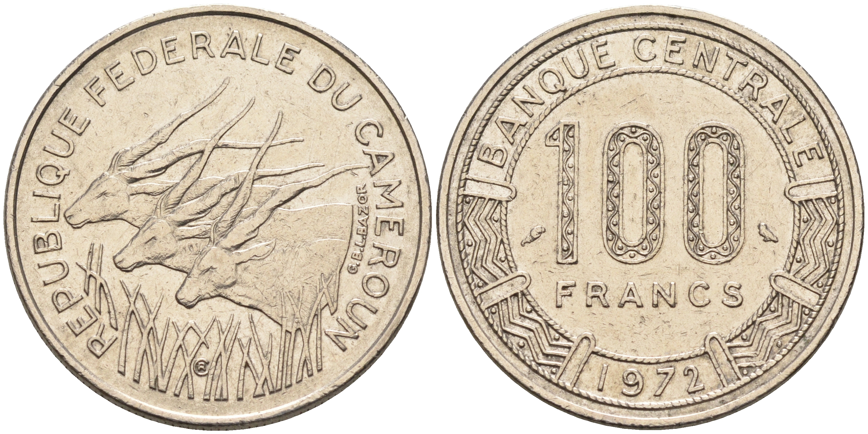 Камерун 100 франков 1972 антилопы KM 15 никель    4595-825