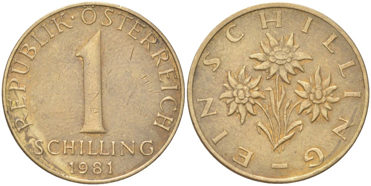Австрия 1 шиллинг 1981 KM 2886 алюминиевая бронза 4142-1121