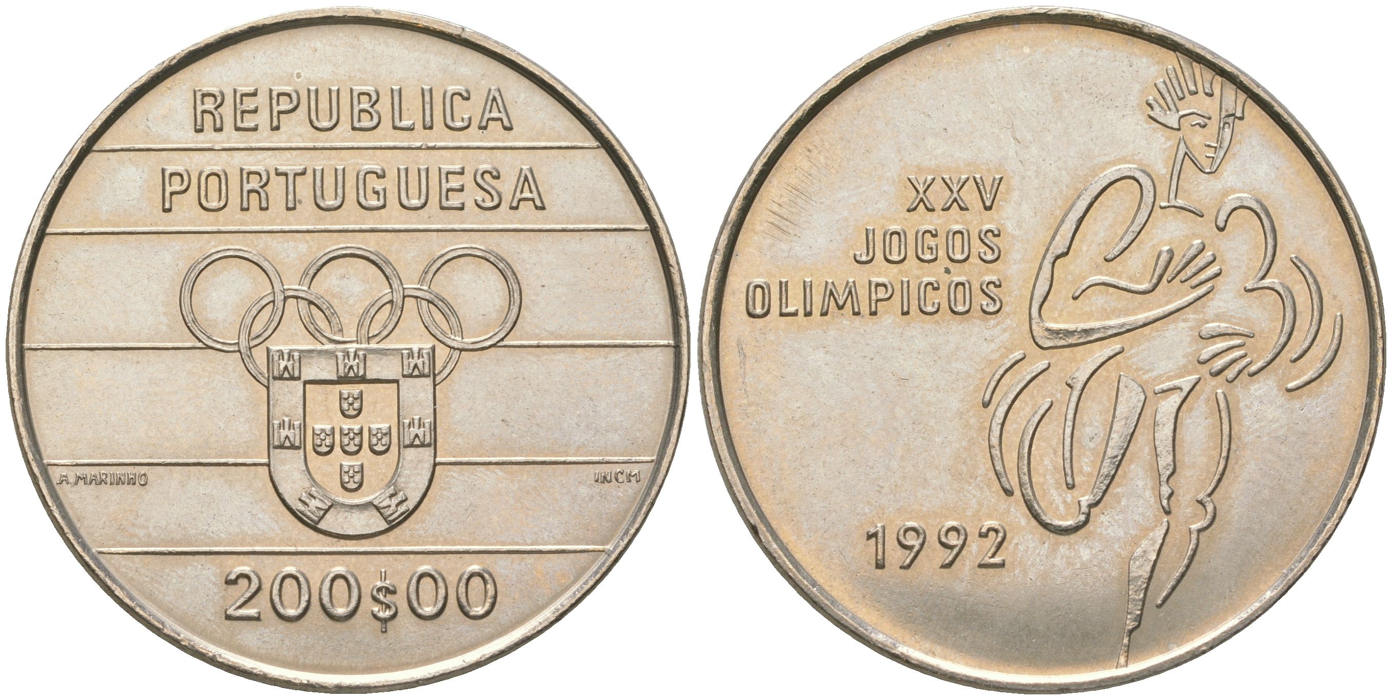 Португалия 200 эскудо 1992 XXV летние Олимпийские Игры, Барселона 1992 KM 662 медно-никель UNC 74-332