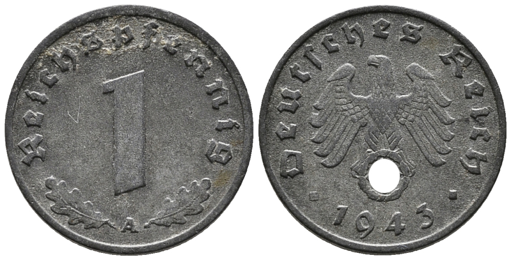 ГЕРМАНИЯ 1 РЕЙХСПФЕННИГ 1943 A KM 97, J. 369 цинк 39-1224