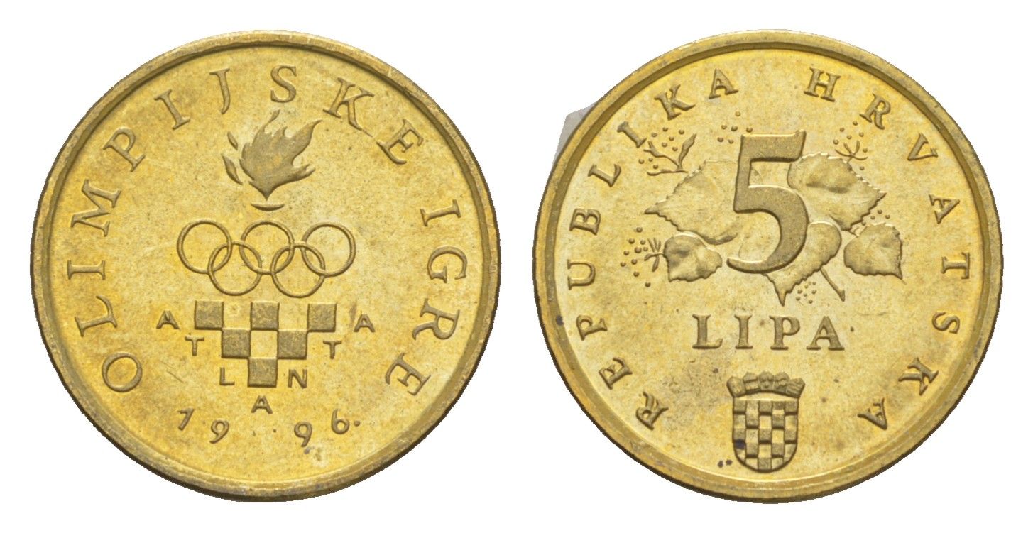 Хорватия 5 лип 1996 XXVI летние Олимпийские Игры, Атланта 1996 KM 37 никель плакированная латунью UNC 4651-547