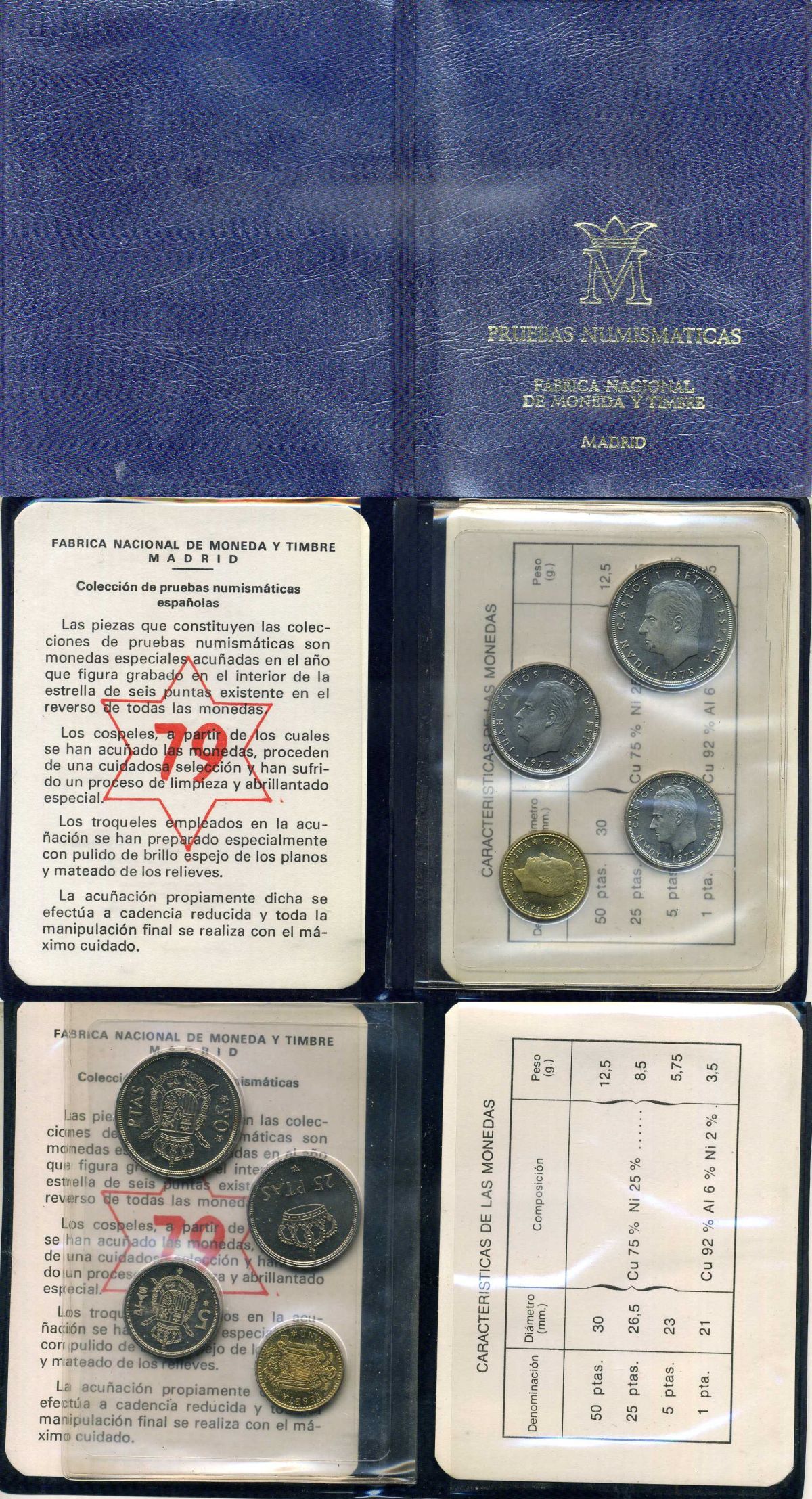 Испания годовой набор из 4 монет (1, 5, 25 и 50 песет) 1976 (1979) в оригинальном буклете KM PS7 (806, 807, 808 и 809) PROOF 4-3-2-41