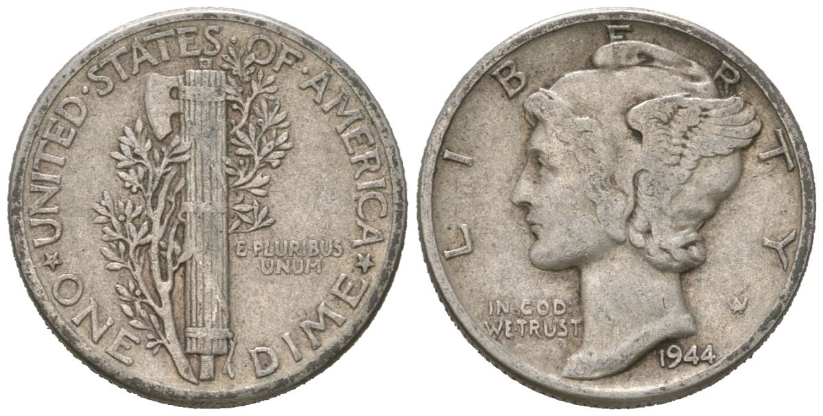 США 10 центов (дайм) 1944 KM 140 серебро 3334-1266