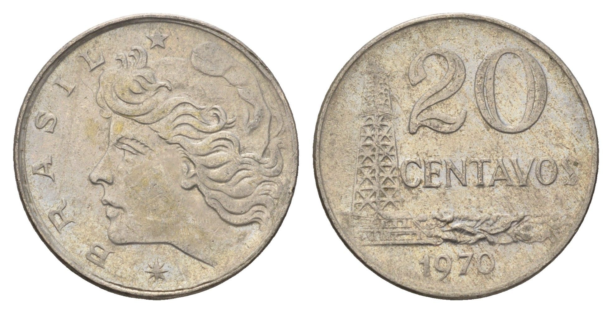 Бразилия 20 сентаво 1970 год-тип KM 579.2 медно-никель 4688-112