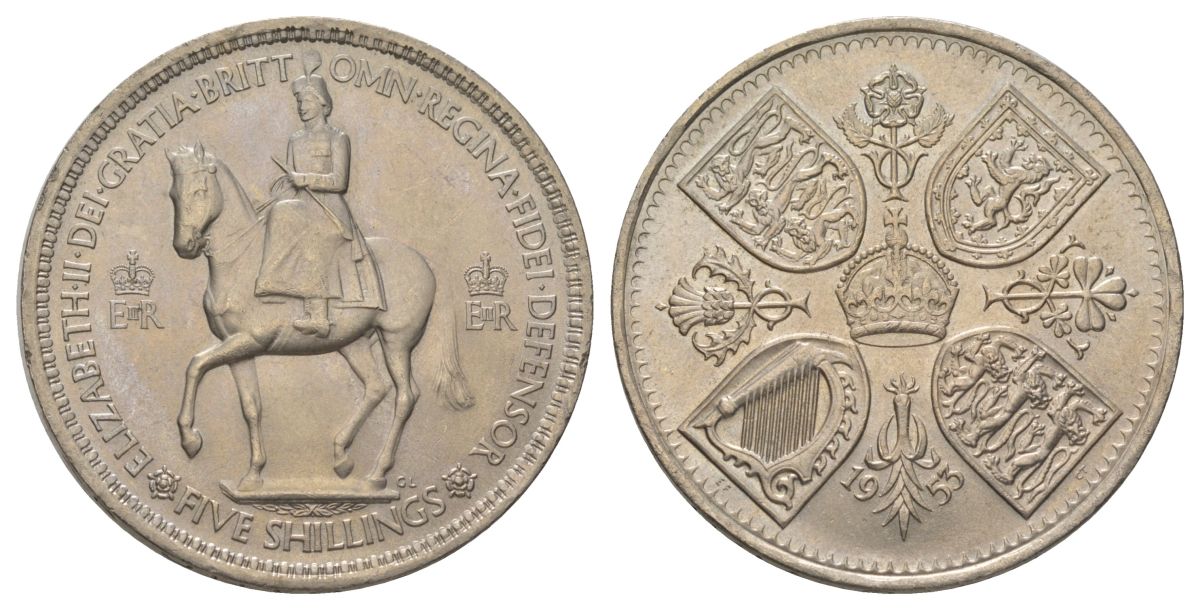 Великобритания 1 крона (5 шиллингов) 1953 коронация королевы Елизаветы, Елизавета II (1952-2022) Елизаветы, в красочной упаковке KM 894, Spink 4136 медно-никель UNC 3897-1035
