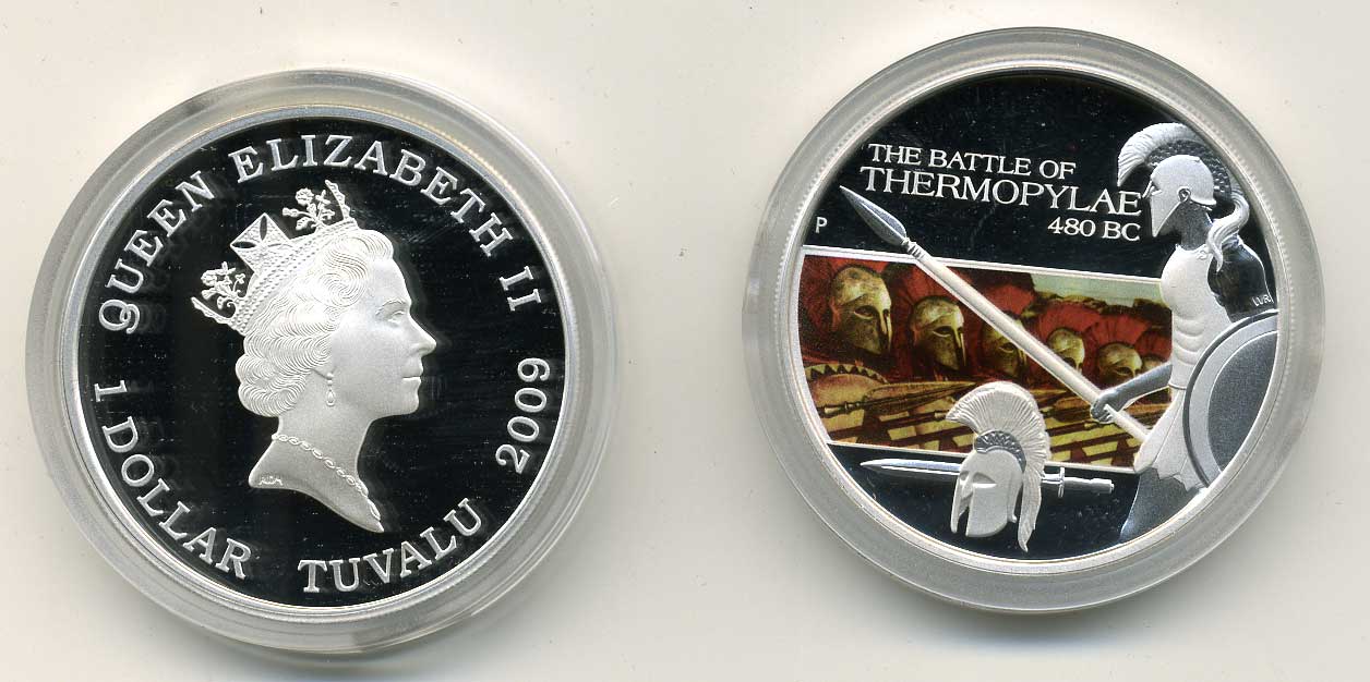 Тувалу 1 доллар 2009 Фермопильское сражение 480 г до н.э. серебро 00-000-00