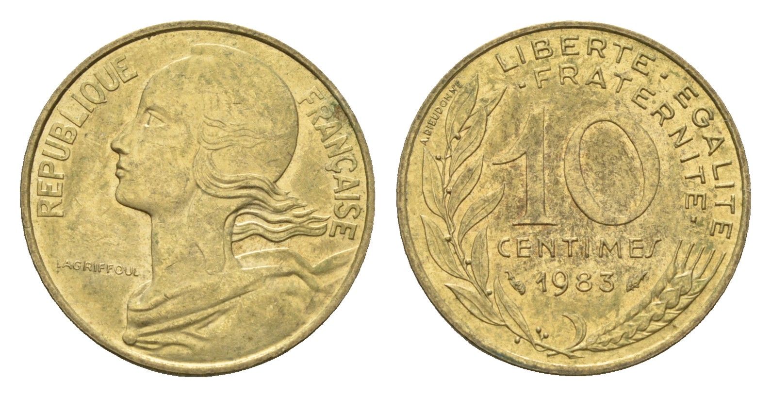 Франция 10 сантимов 1983 KM 929 алюминиевая бронза 4674-617