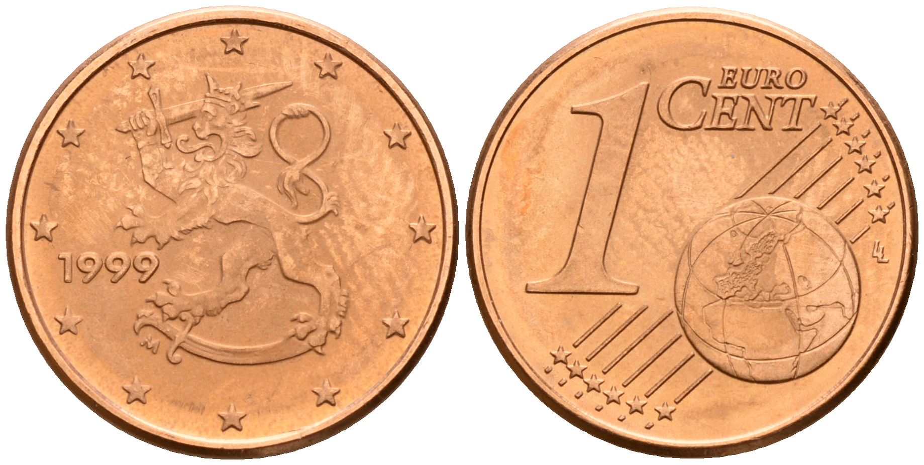 Финляндия 1 евроцент 1999  KM 98 сталь плакированная медью  UNC  4189-154
