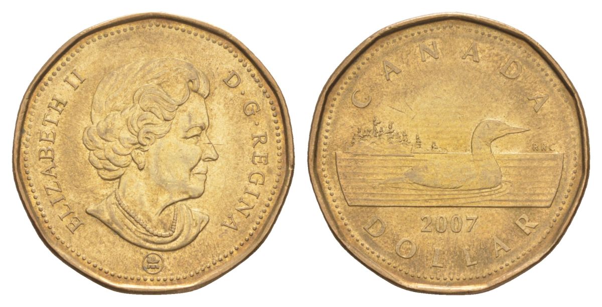 Канада 1 доллар 2007 Елизавета II (1952-2022), утка KM 495 никель плакированный позолоченной бронзой aUNC 4631-817