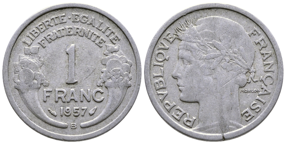 ФРАНЦИЯ 1 ФРАНК 1957 В KM 885а.2 алюминий 80-1223