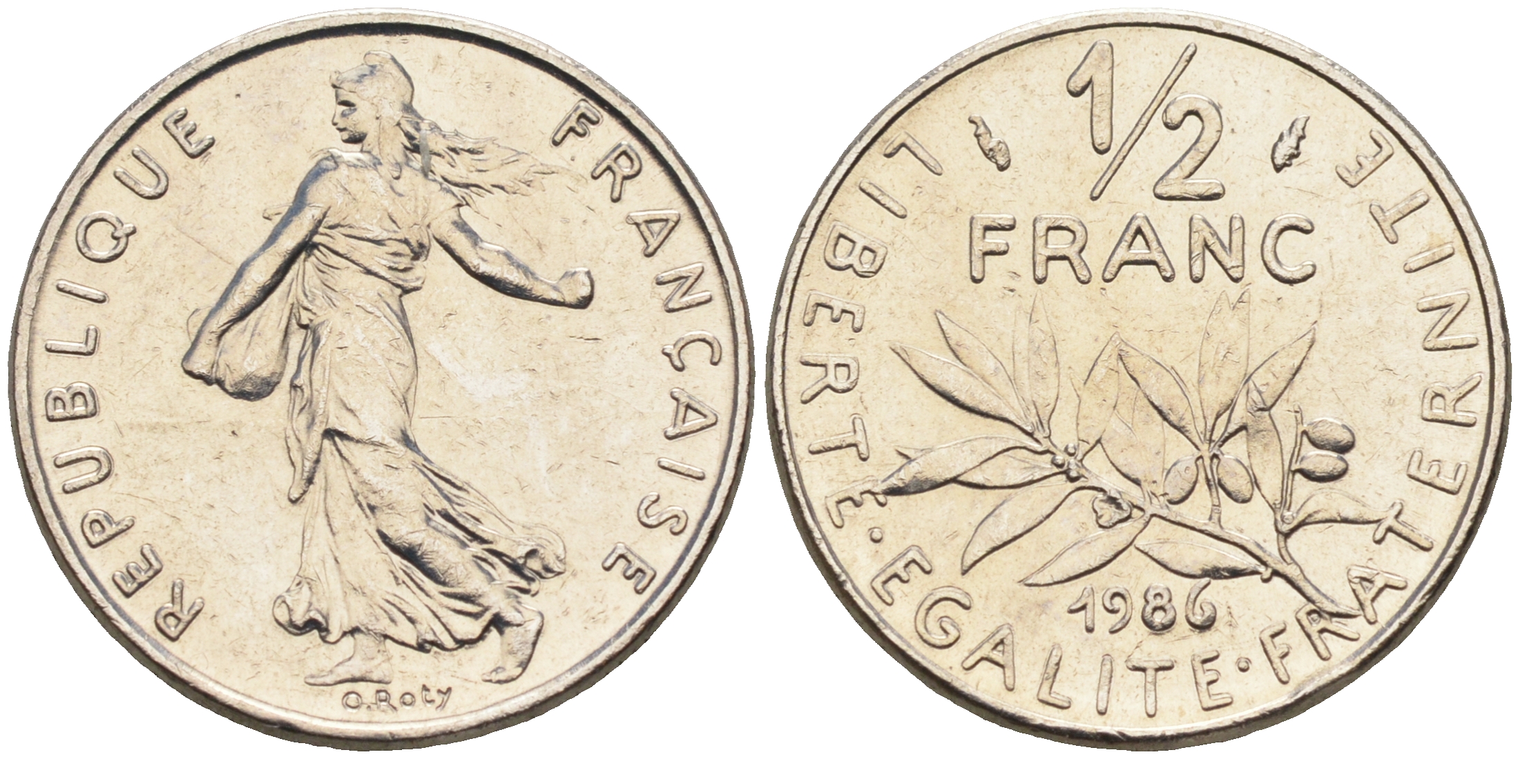 Франция 1/2 франка 1986 сеятель KM 931.1, Le Franc 198.25 никель    4169-216
