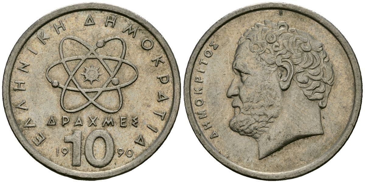 Греция 10 драхм 1990 Демокрит KM 132 медно-никель 4394-733