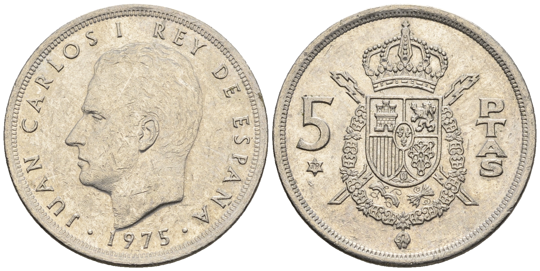 Испания 5 песет 1975 (79) Хуан Карлос I (1975-2014) KM 807 медно-никель 85-734