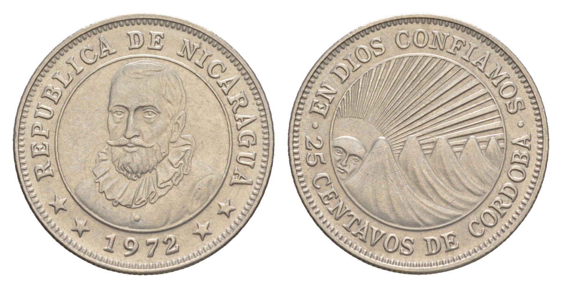 Никарагуа 25 сентаво 1972 KM 18.3 медно-никель UNC 4641-256