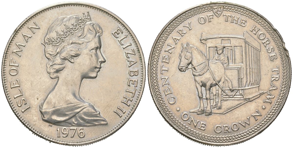 Остров Мэн 1 крона 1976 100 лет Конной железной дороге KM 38 медно-никель BU 00-1067-3-24
