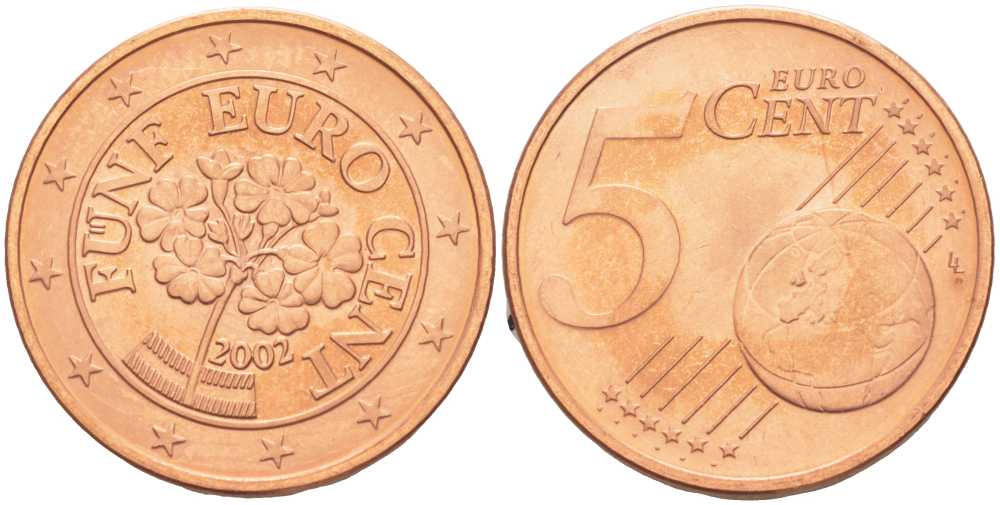 АВСТРИЯ 5 ЕВРОЦЕНТОВ 2002 KM 3084 сталь плакированная медью UNC 46-319