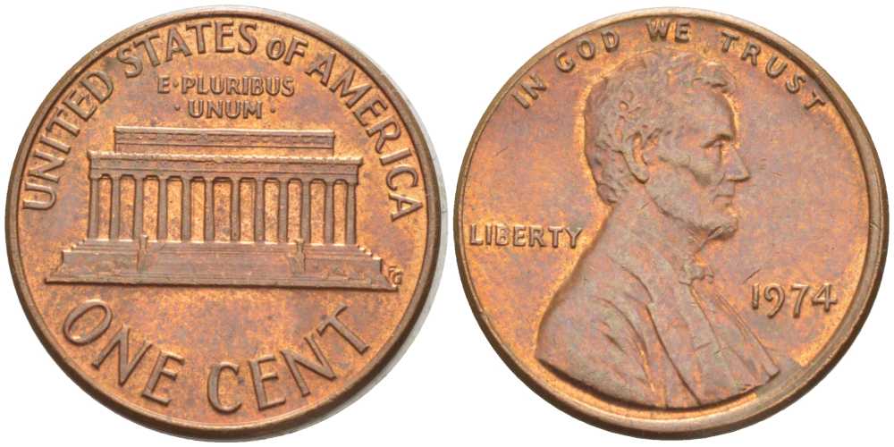 США 1 ЦЕНТ 1974 ЛИНКОЛЬН KM 201 медь цинк 211-1134