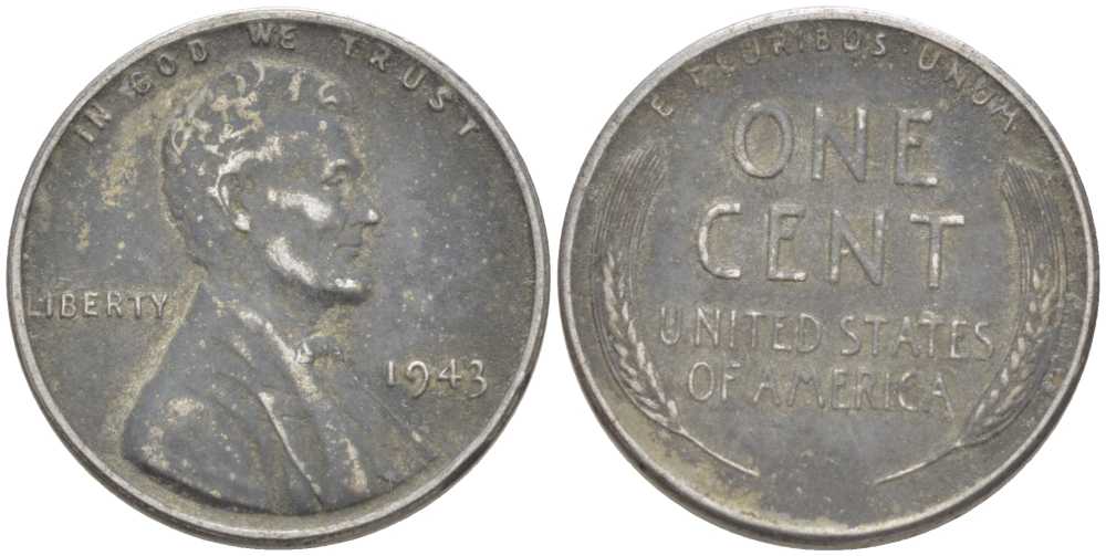 США 1 цент 1943 Авраам Линкольн KM 132а сталь плакированная цинком 211-637