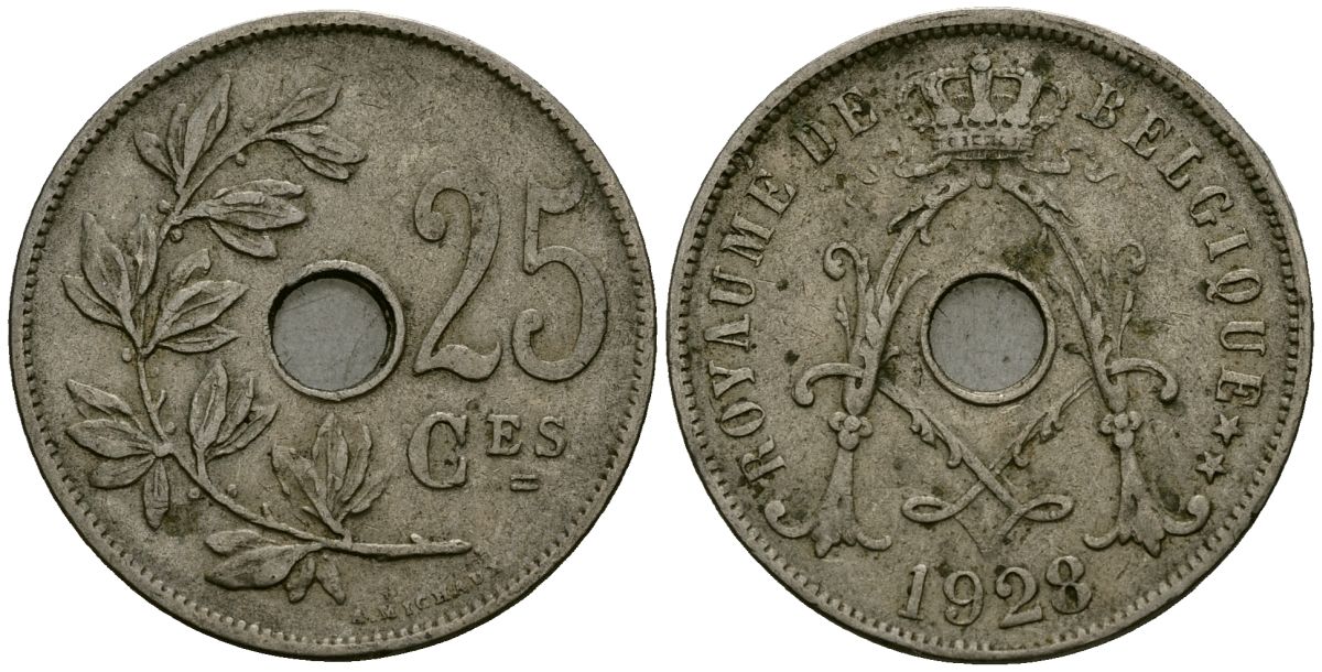 Бельгия 25 сантимов 1928 Belgique KM 68 медно-никель 4165-612