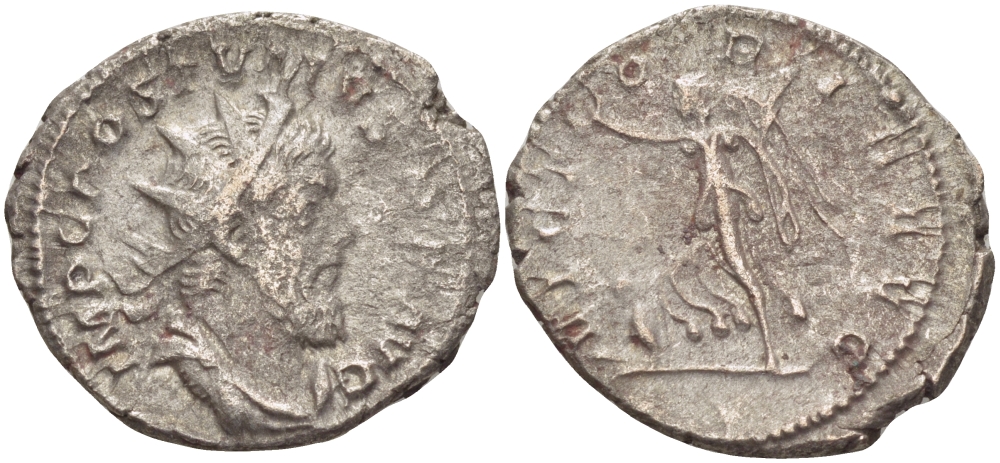 Римская Империя (императоры в Галлии) антониниан 260 - 269 Постум. IMP C POSTVMVS P F AVG / VICTORIA AVG, Виктория с венком и пальмовой ветвью, у ног пленник, Колония Агриппины, Good Very fine RIC 89 биллон 1073-13-81