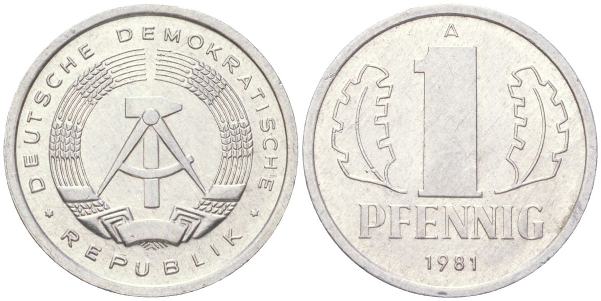 ГДР 1 пфенниг 1981 A KM 8.2 алюминий 4613-932