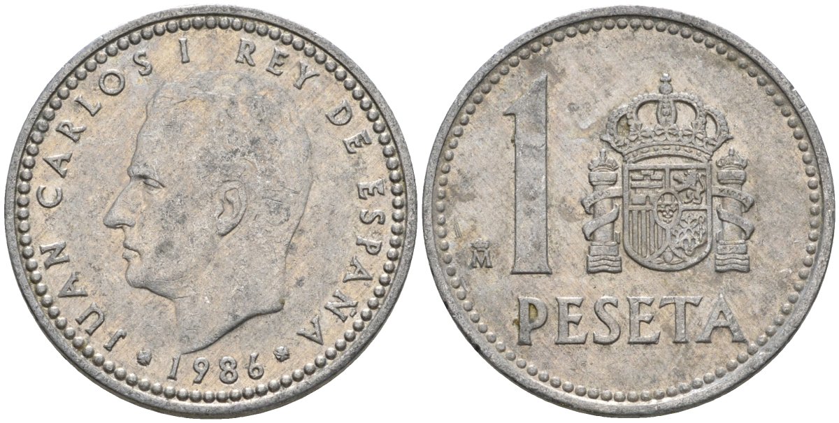 Испания 1 песета 1986 M, Хуан Карлос I (1975-2014) KM 8211 алюминий 4402-515