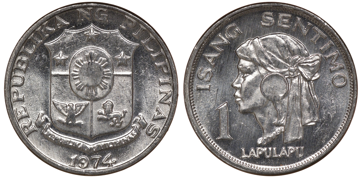 Филиппины 1 сентимо 1974 вождь острова Мактан Лапу-Лапу KM 196 алюминий UNC M52-13