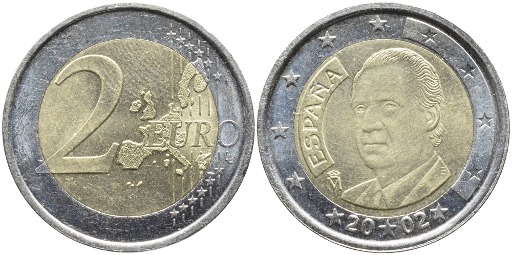 Испания 2 евро 2002 KM 1047 биметалл 4384-1215