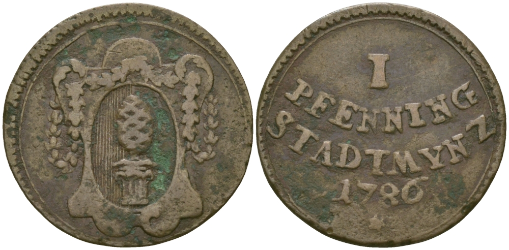 Аугсбург 1 пфенниг 1786 KM 189 медь 99-837