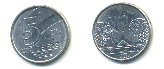 Бразилия 5 крузейро 1990 фермер KM 618.1 нержавеющая сталь aUNC 93-653