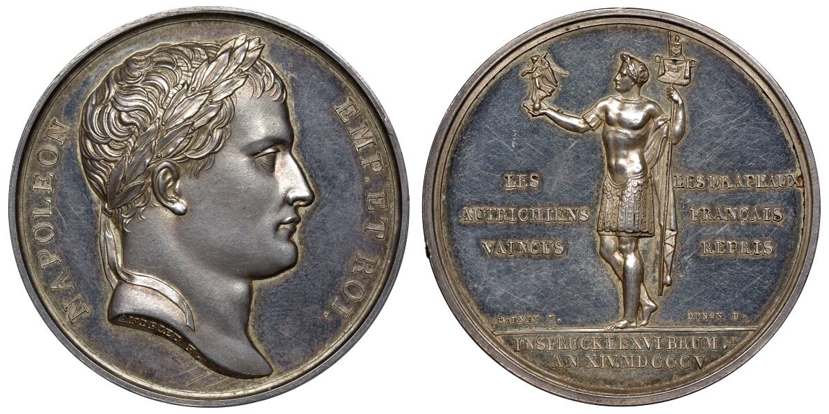 Франция медаль 1805 Наполеон I, на победы в Инсубурке, 40,5 мм, 36,8 гр. Slg. Julius 1435, Zeitz 58 серебро UNC 10-002-69