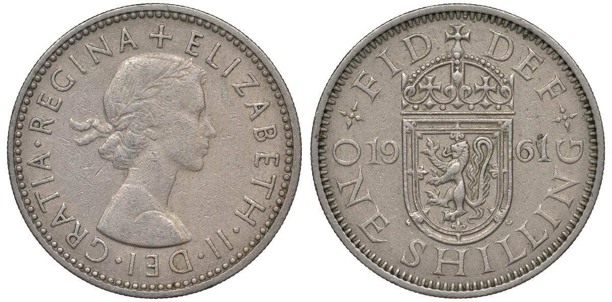Великобритания 1 шиллинг 1961 Елизавета II (1952-2022), Шотландский герб KM 905, Spink 4148 медно-никель 4122-1023