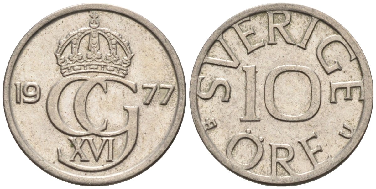 Швеция 10 эре 1977 Карл XVI Густав (1973- ) KM 850 медно-никель 4585-417