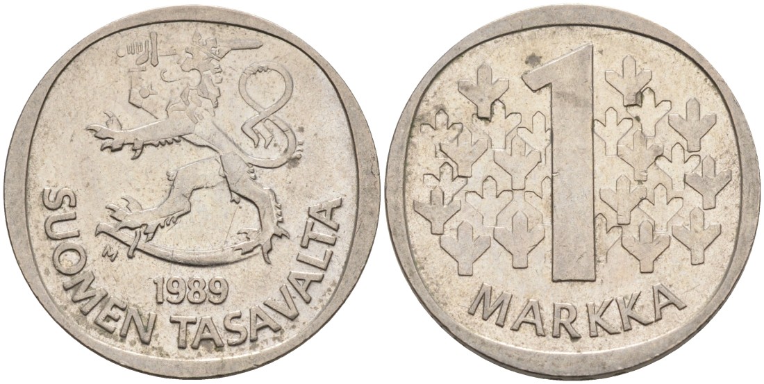 ФИНЛЯНДИЯ 1 МАРКА 1989 M KM 49a медно-никель 4563-541