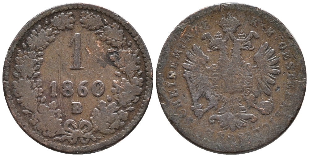 АВСТРИЯ 1 КРЕЙЦЕР 1860 В KM 2186 медь 66-113