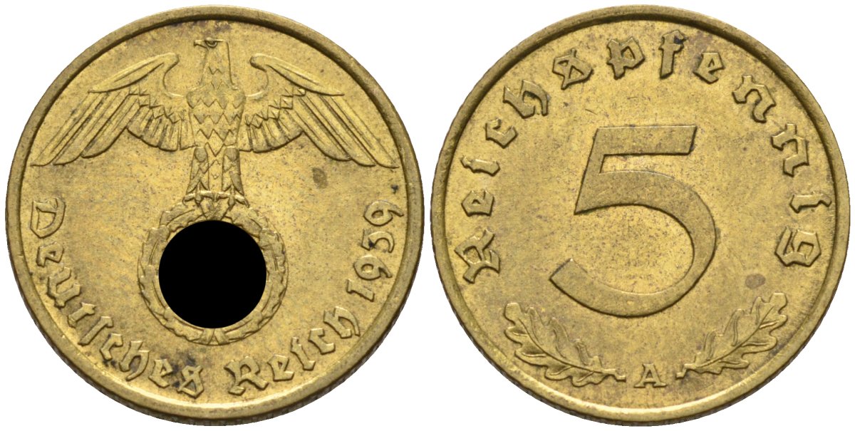 Германия 5 рейхспфеннигов 1939 A KM 91, J.363 алюминиевая бронза 4585-656