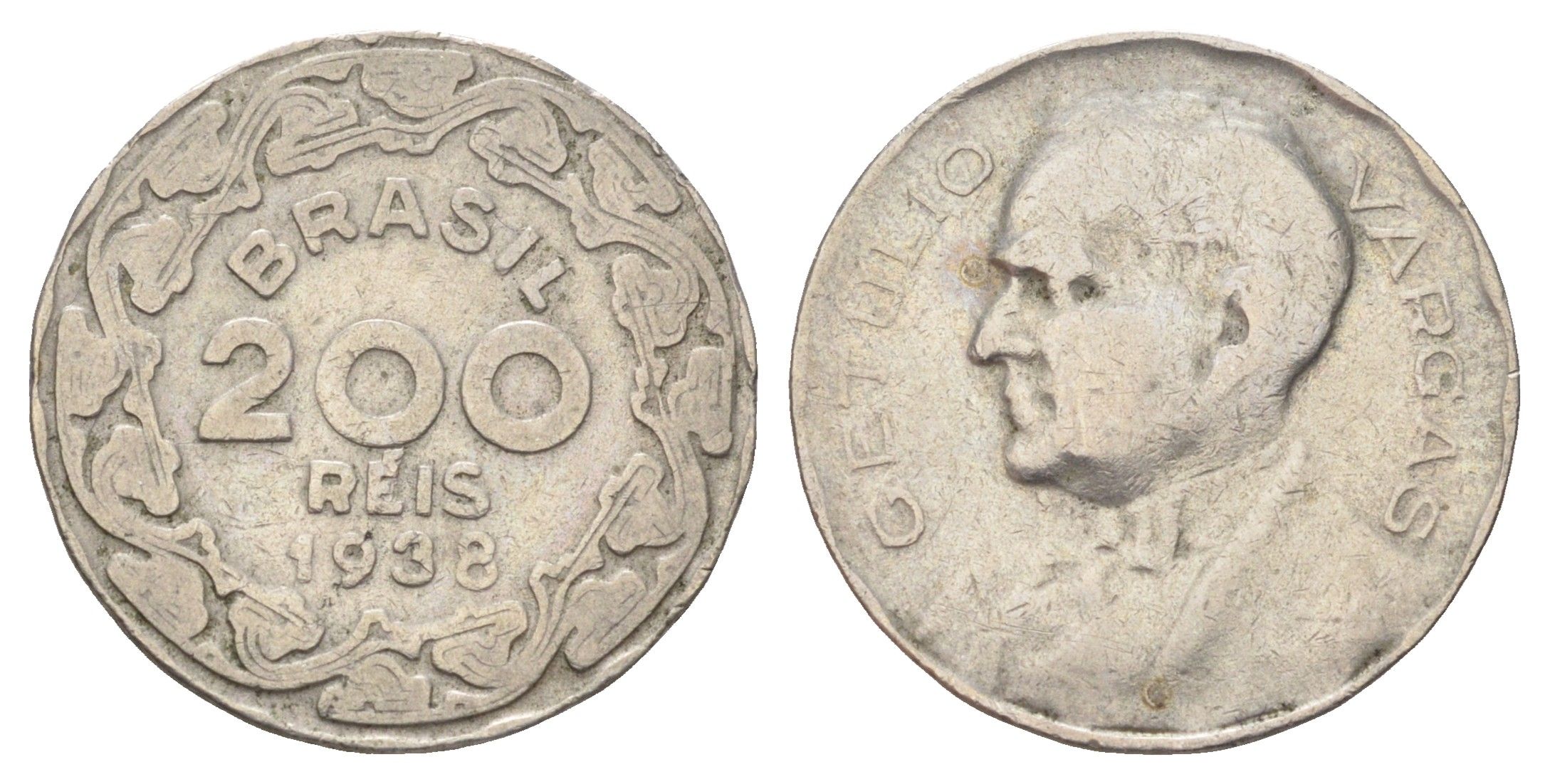 Бразилия 200 реалов (рейсов) 1938 KM 545 медно-никель 4668-1049