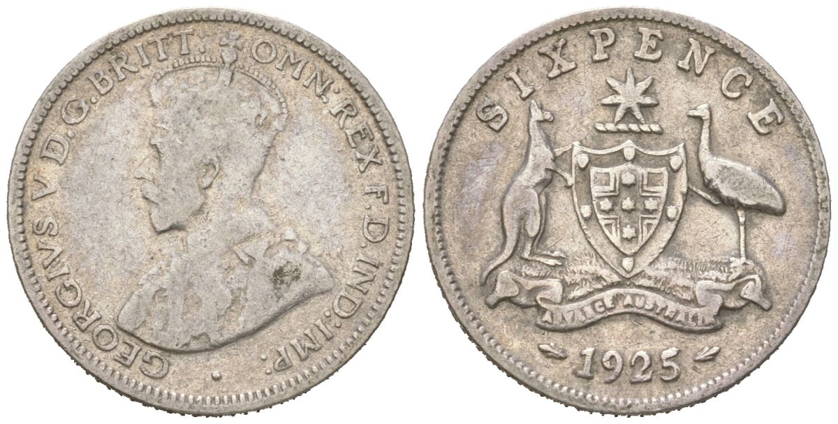 Австралия 6 пенсов 1925 Георг V (1910-1936) KM 25 серебро 4611-543