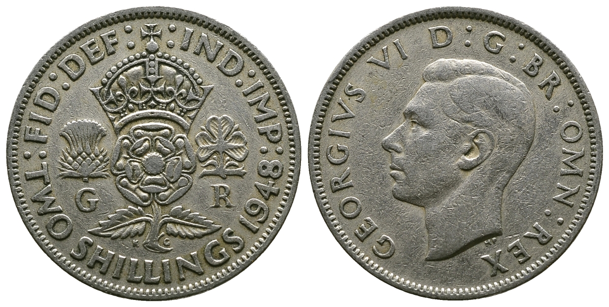 Великобритания 2 шиллинга (флорин) 1948 Георг VI (1936-1952) KM 865, Spink 4102 медно-никель 4381-1142