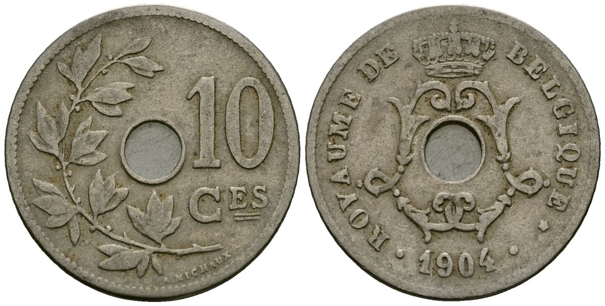 Бельгия 10 сантимов 1904 Belgique KM 52 медно-никель 4172-756