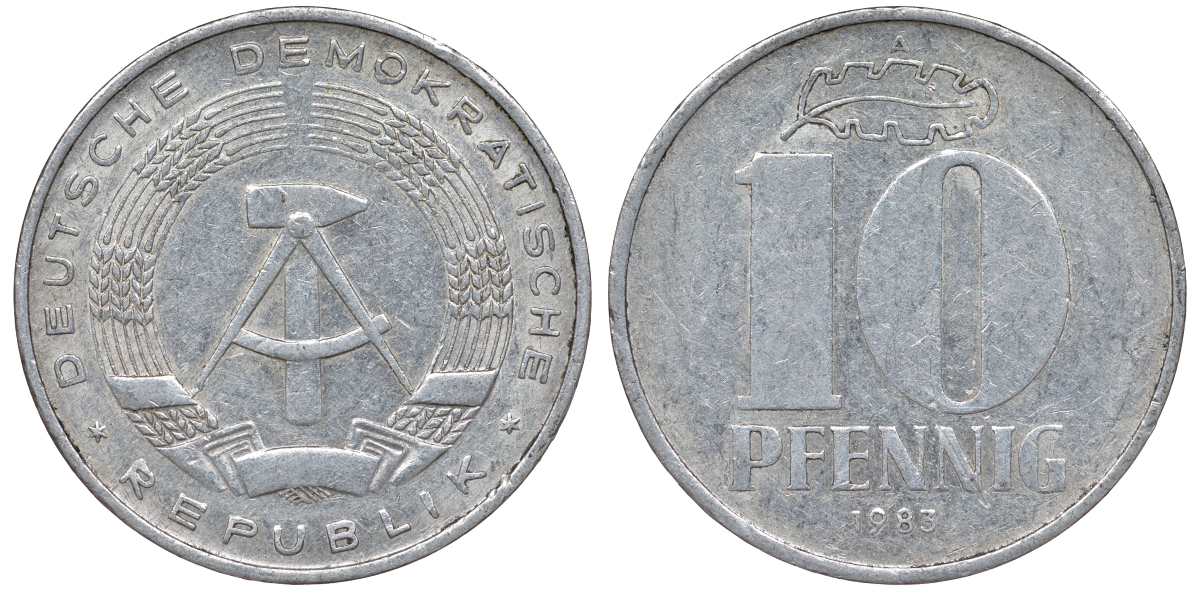 ГДР 10 ПФЕННИГОВ 1983 А алюминий 62-916