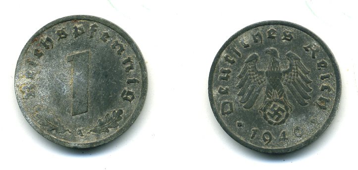 ГЕРМАНИЯ 1 РЕЙХСПФЕННИГ 1940 A J.369 цинк 54-263
