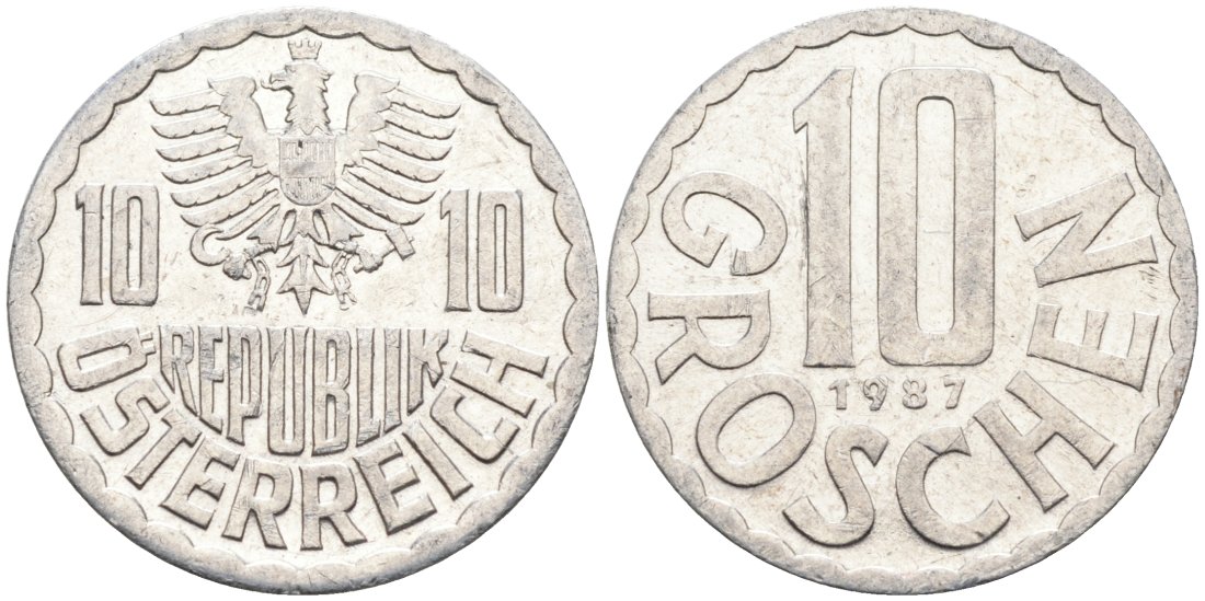 АВСТРИЯ 10 ГРОШЕЙ 1987 КМ 2878 алюминий 4573-241