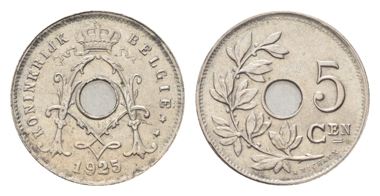 Бельгия 5 сантимов 1925 Belgie KM 67 медно-никель 4705-444